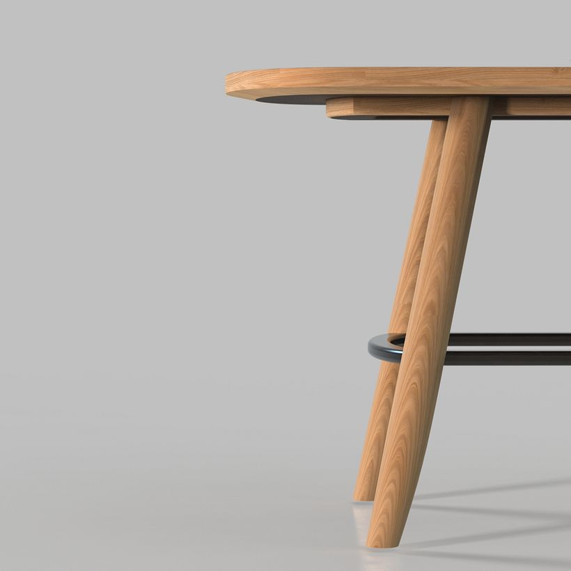Renderizado en detalle de la pata de la banqueta.