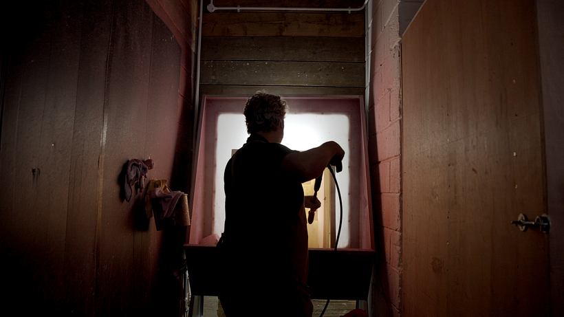 Dave cleaning the Screen after a print. 