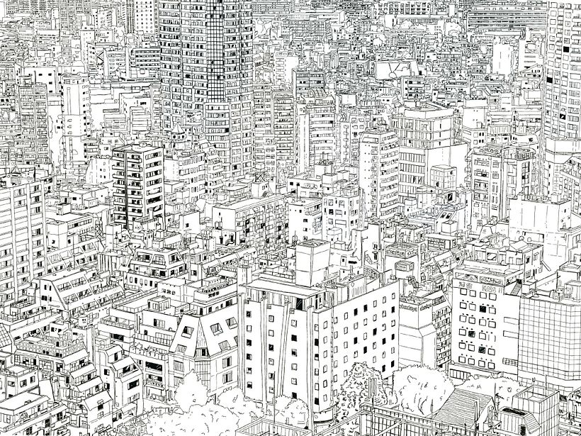 Tokyo view from the Nikon service centre - Shinjuku. - Traditionelle Illustration