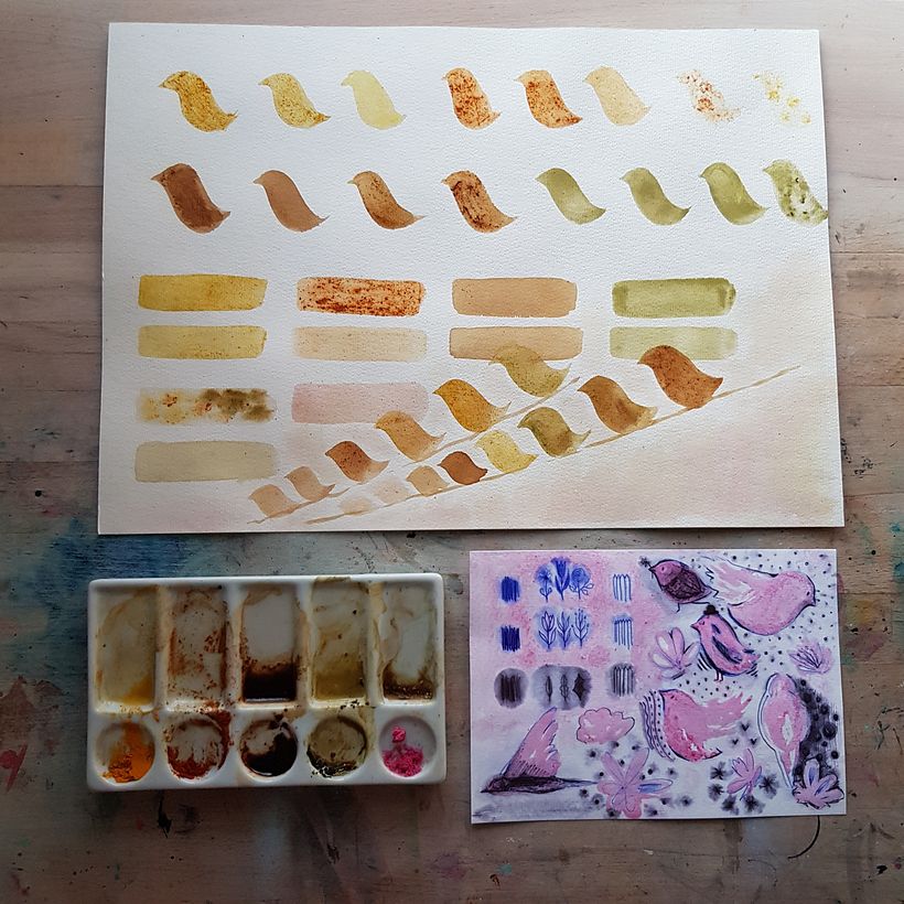 Painting with kurkuma, paprika, coffee, matcha and vitamin