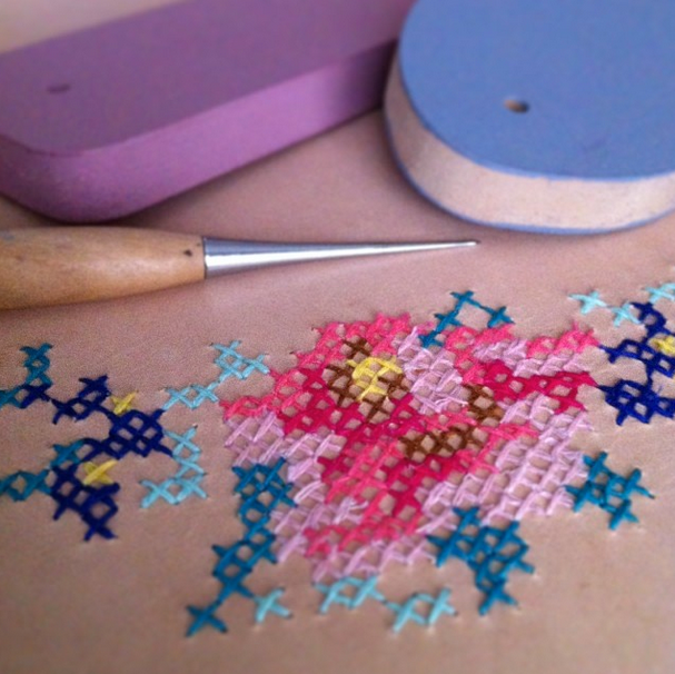 Embroidering into leather 5