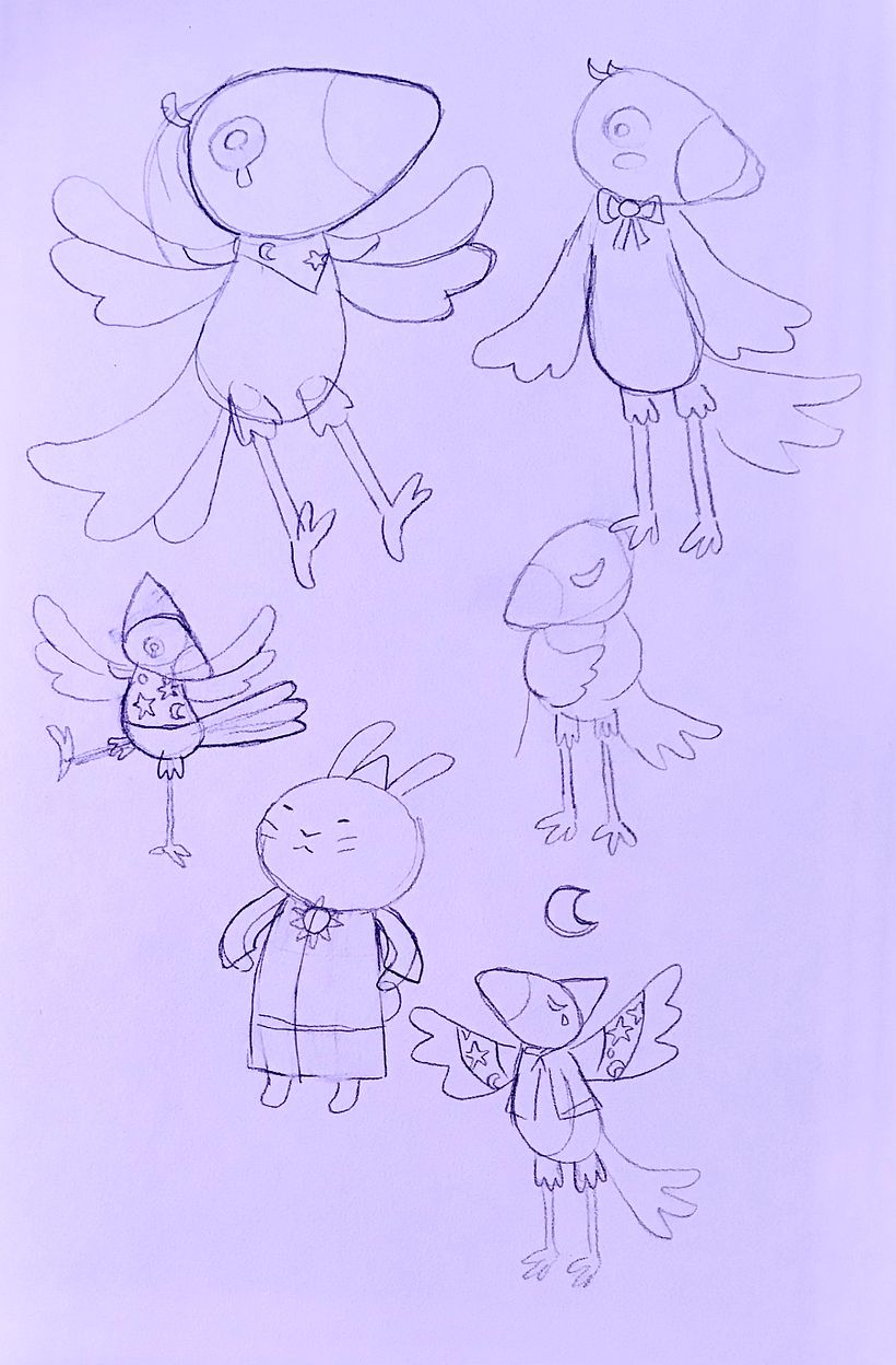 I wanted to make a wizard character so I started out sketching different magical elements.