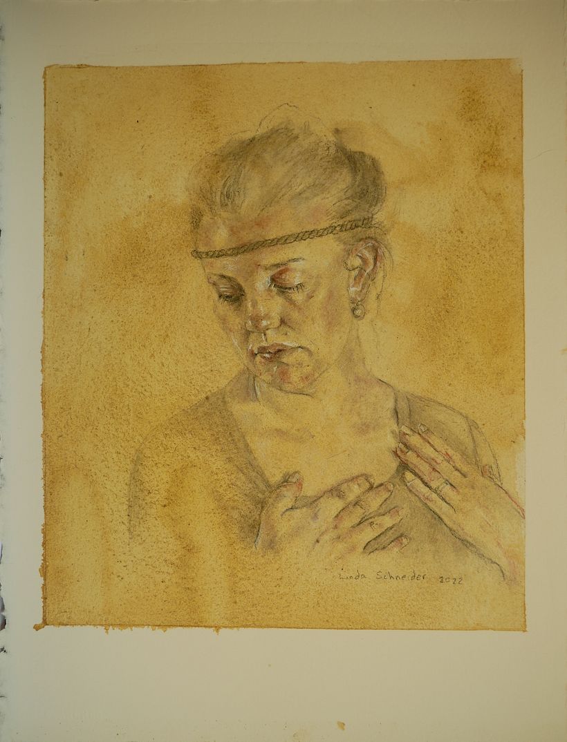 Second attempt. I repeated the project using same photo reference and paper size, but drew a smaller image.