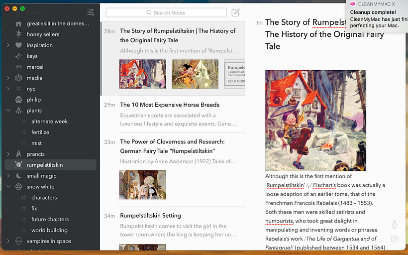 This story required some research for small details, organized here in digital the Bear app