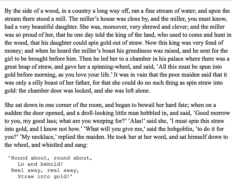 While I chose to use updated language, I spent a lot of time more formal language of the original fairytale