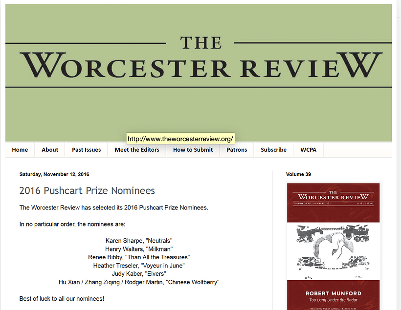 Later that year, it was nominated by the journal for a Pushcart Prize