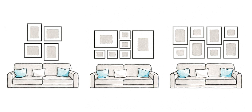 Tres de los 5 modelos de composición de pared a los que podrás acceder en la descarga.