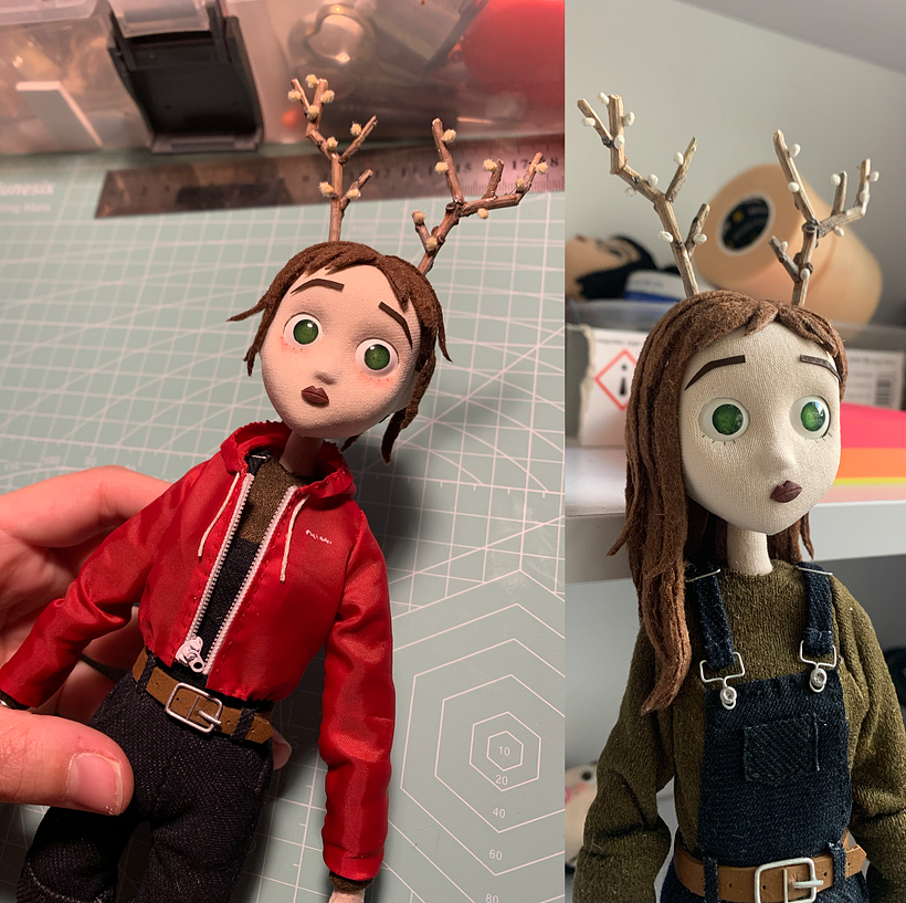 Melanie's different wigs and antlers.