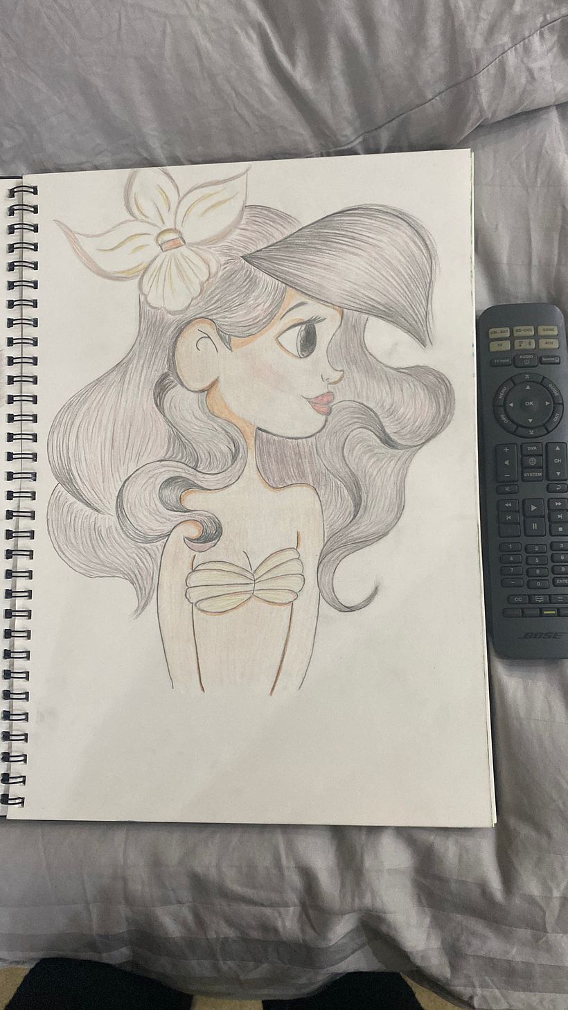 My first pencil sketch with a bit of color, A3 page, that’s why the remot control 😅