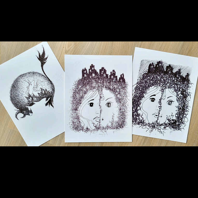 Experiment with markers/pens. The drawing pens are the first 2 illustrations, the 3rd one was with a marker.