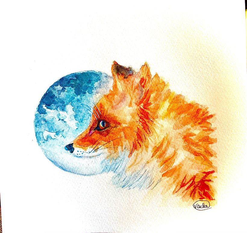 Fox with moon.        What Sarah shows the many colors that are in the eyes in detail.