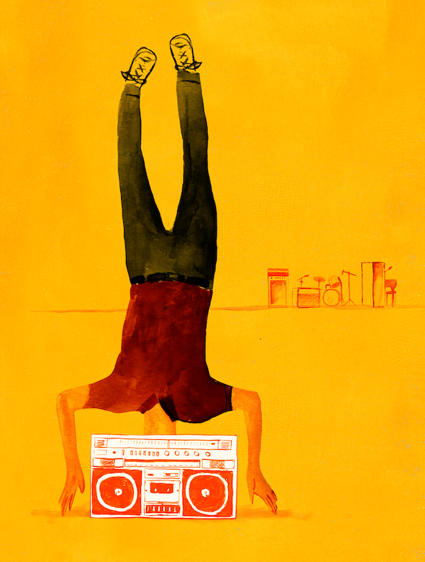 Radiohead frontman Thom Yorke stands on his head for a few minutes before a gig.