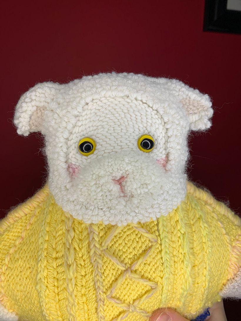 I bought cat toy eyes because when you turn them, they look like sheep eyes and decided not to add toy nose.