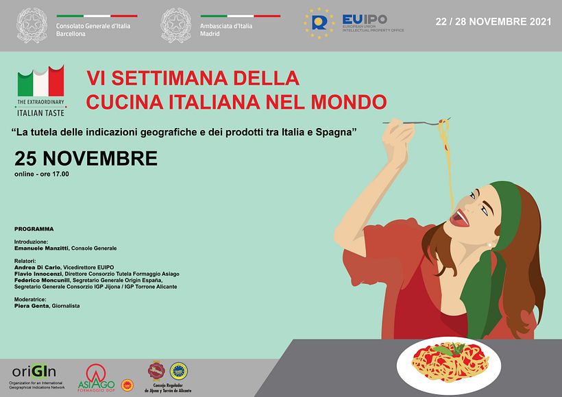 Póster - VI Settimana della Cucina Italiana nel mondo - Webinar: “La protección de las indicaciones geográficas y de producto entre Italia y España” 3
