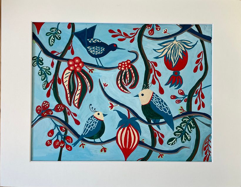 Blue Birds in Gouache