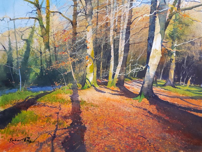 IN THE JANUARY SUN (river teign) - watercolour & body colour