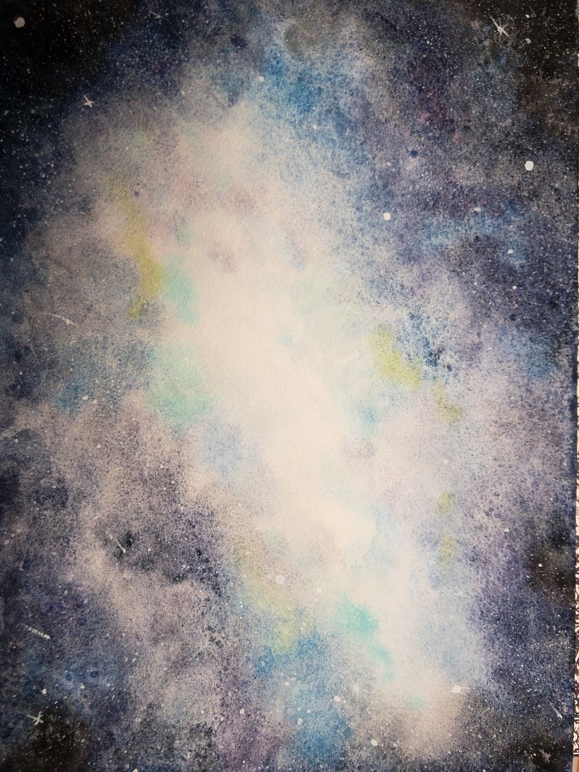 granulations, chlore, dissolvant, sel et un tout petit peu d'encre de Chine, papier coton