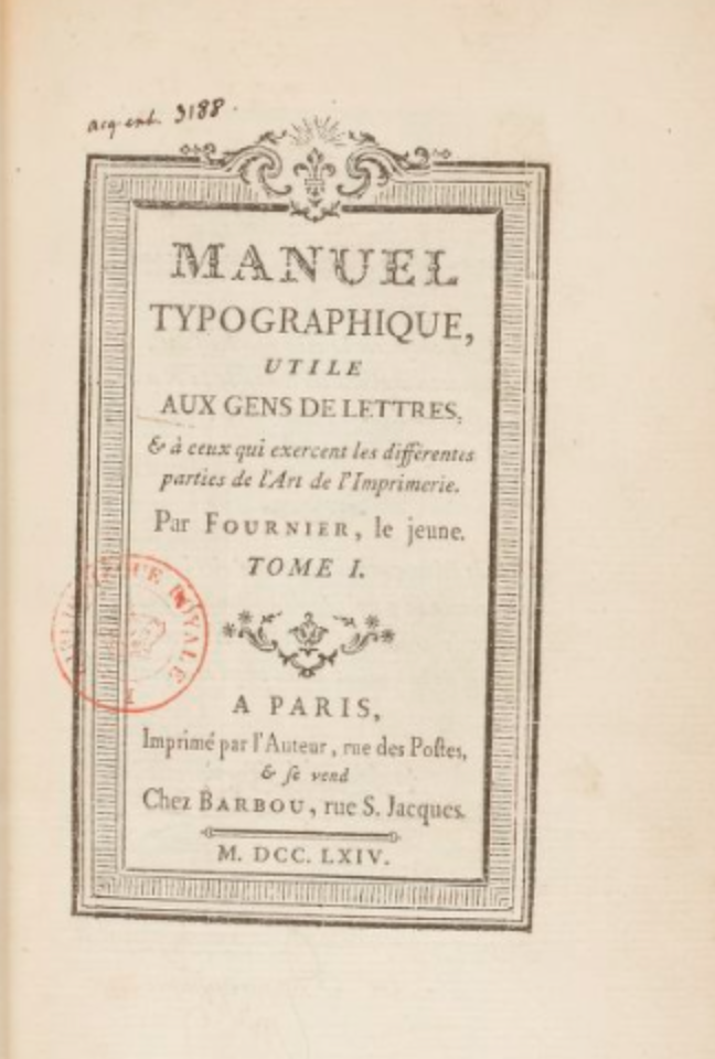 Primera página del tomo I de Manuel Typographique. 