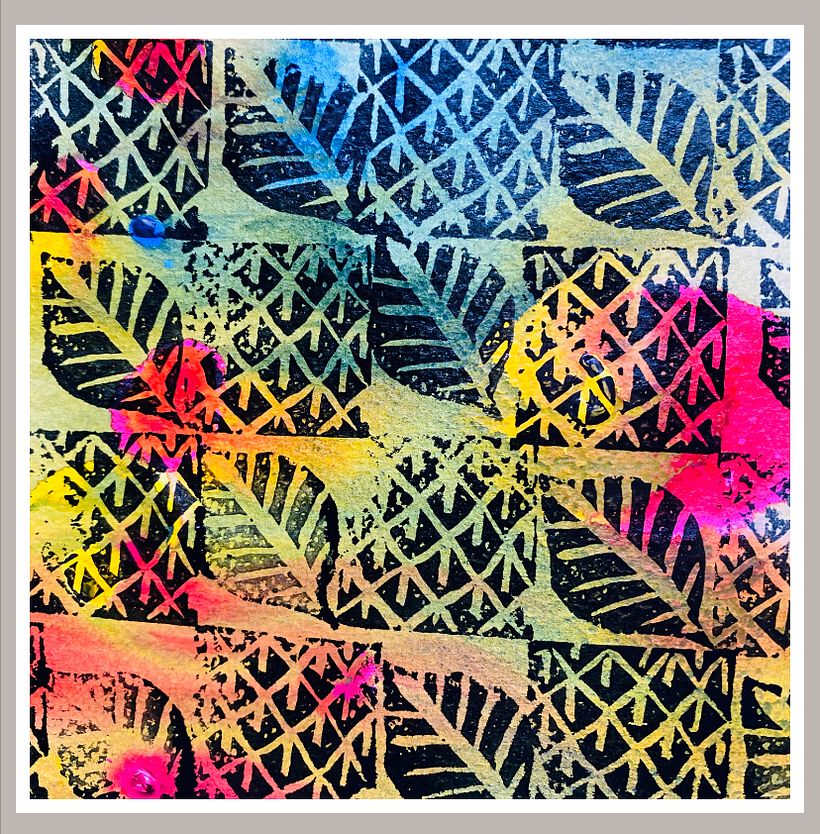 Two stamp blocks on inked background