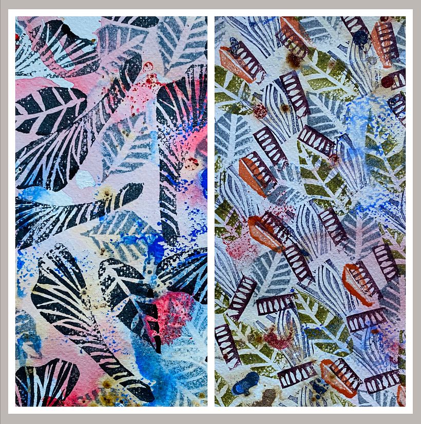 Prints on own inked background 