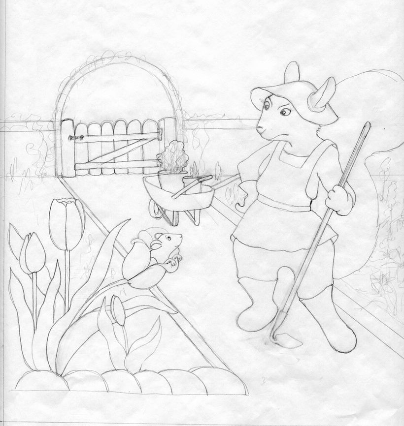 In this third sketch I cleaned up the line work and decided to simplify the background.
