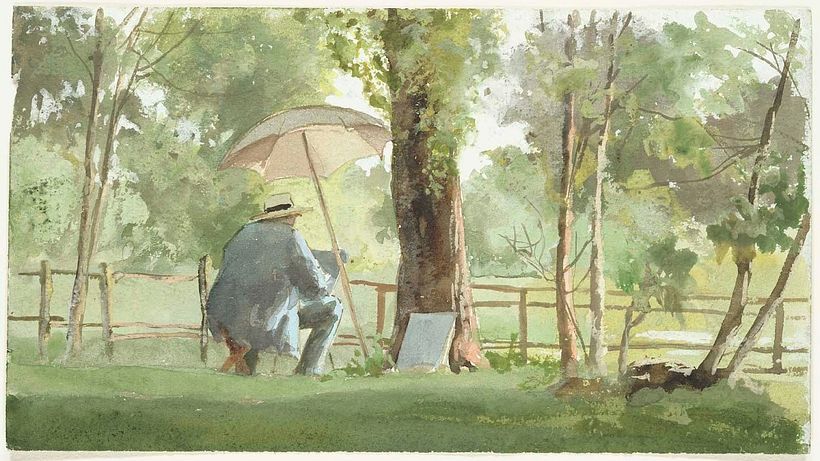 Zeichnender Künstler im Park. Von James Wells Champney (1880). Archiv: Aquarell-Welt.