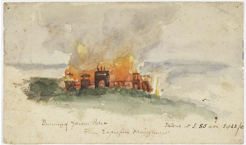 "Feuer im Garten". Unbekannter Autor (1882). Watercolour World Archiv