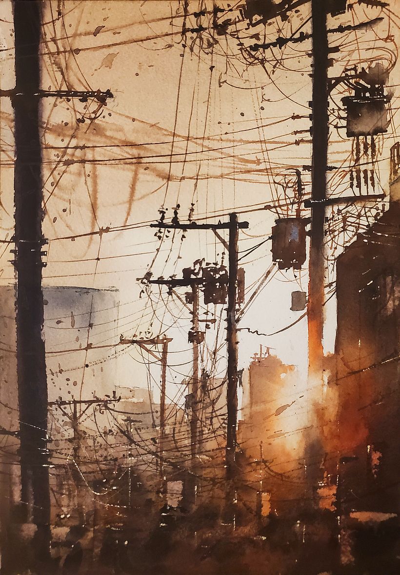 I am planning to model this scene in 3d. This was a watercolor sketch just for experimenting.