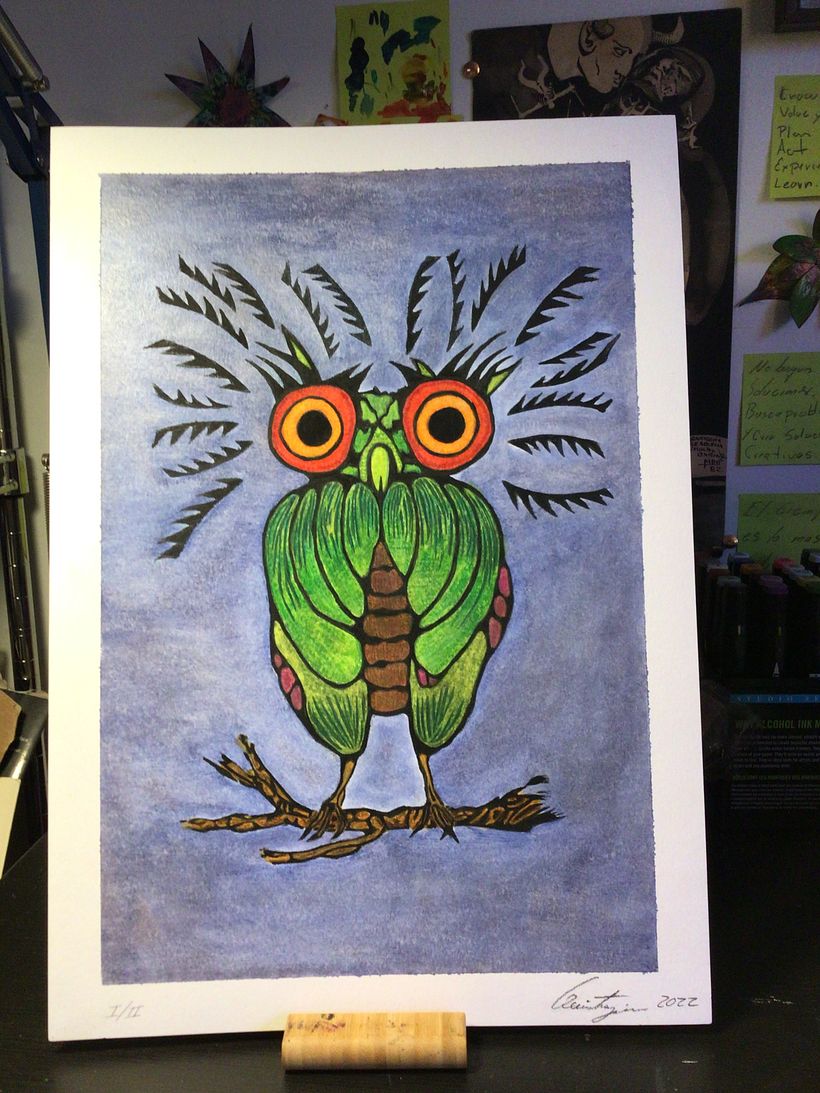 My final project in Printmaking with Linoleum course,  3