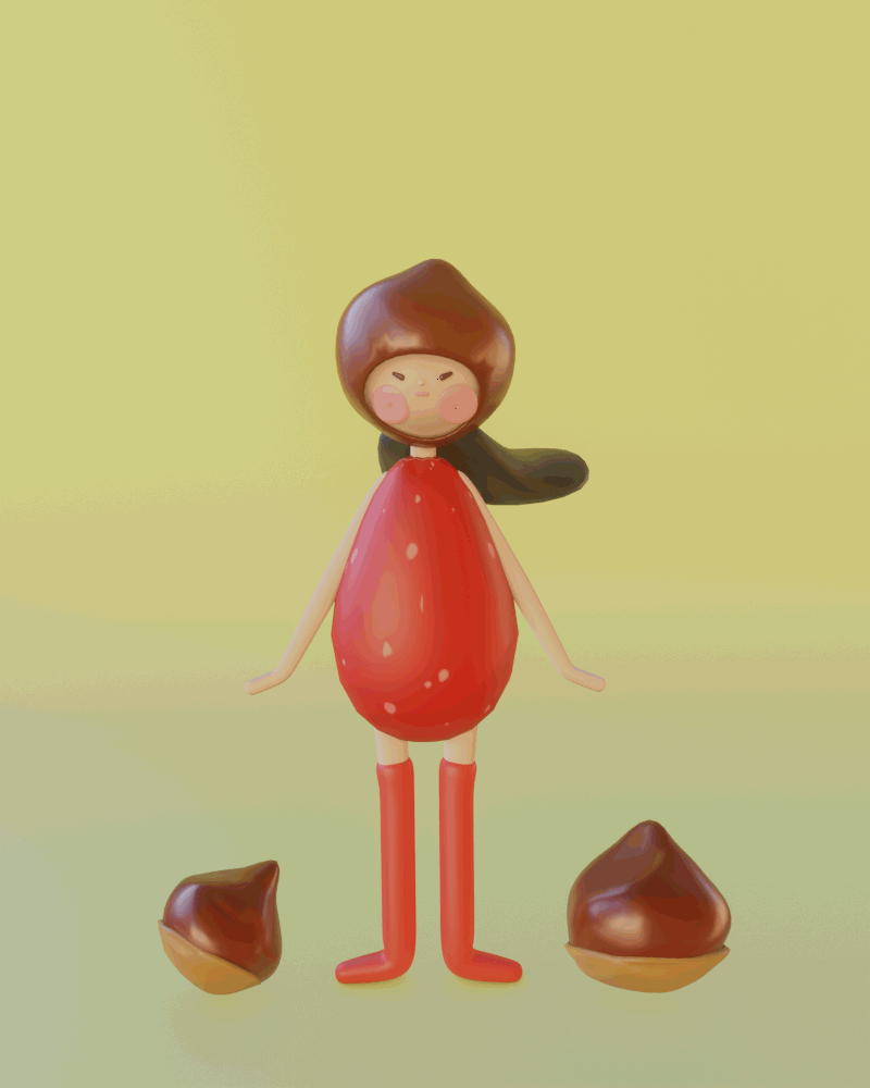 Chest Nut Girl_ in Kawaii Character Creation in 3D with Blender  course 1