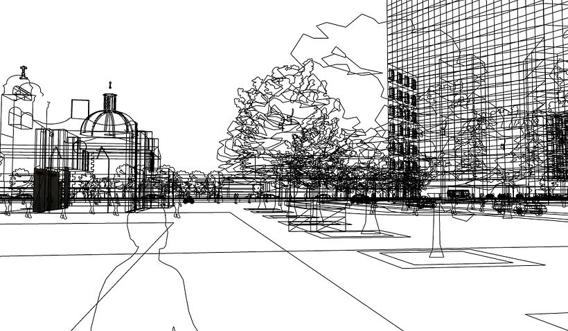 Vista esquemática de líneas, conocida también como "wireframe".
