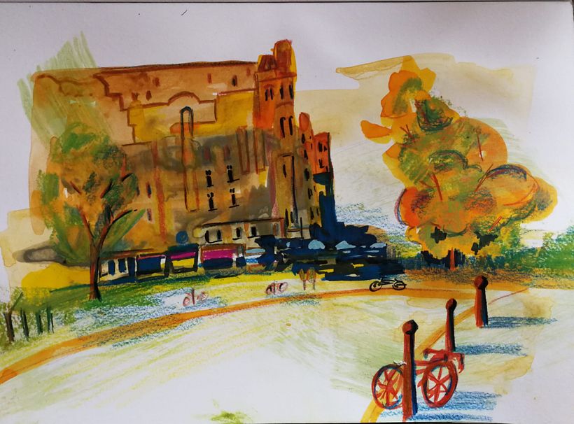 Mon projet du cours : Esquisses urbaines modernes avec des techniques mixtes 1