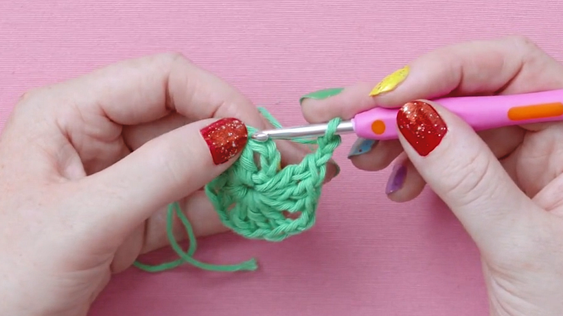 Count three chains from your first round to create the slip stitch