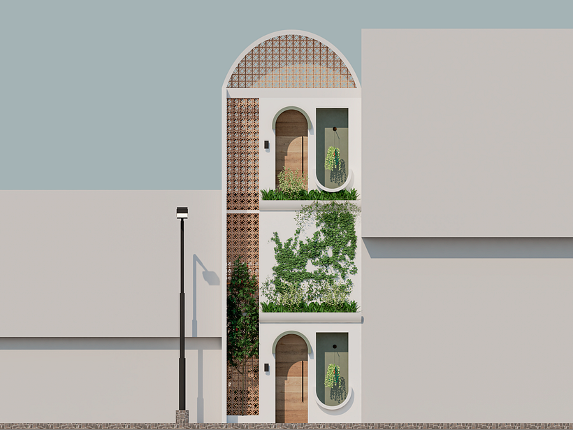 Fachada estrecha con jardines verticales - Arquitectura interior