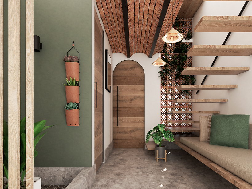 Fachada estrecha con jardines verticales - Arquitectura interior