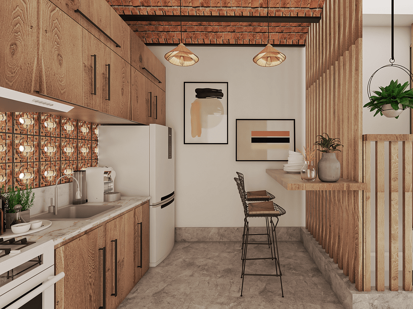 Fachada estrecha con jardines verticales - Arquitectura interior