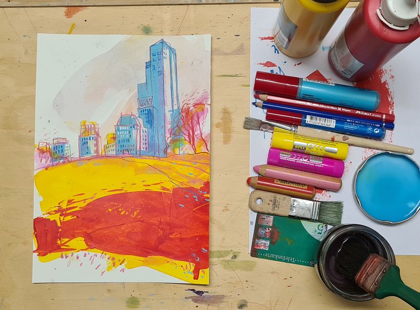 My project in Modern Urban Sketching Techniques with Mixed Media course 4