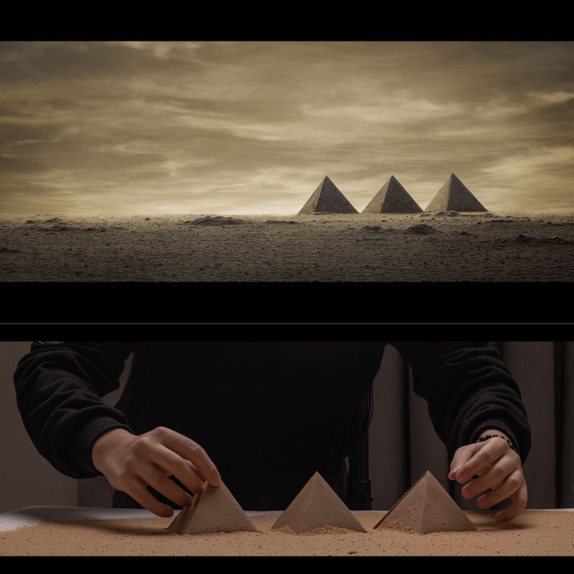 Technique: Origami, Photography, Digital Art. In this project I used heated wheat flour as soil.