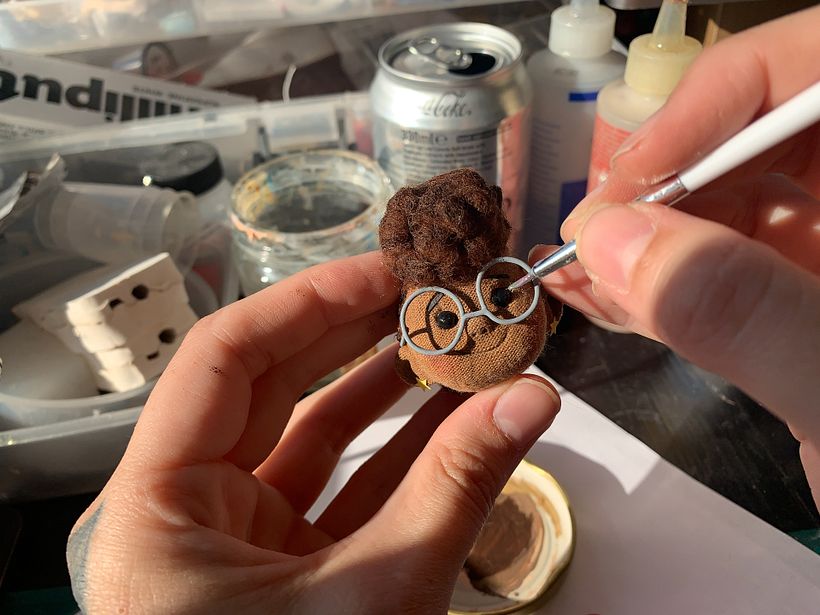 Adding gloss to Rocket's eyes.