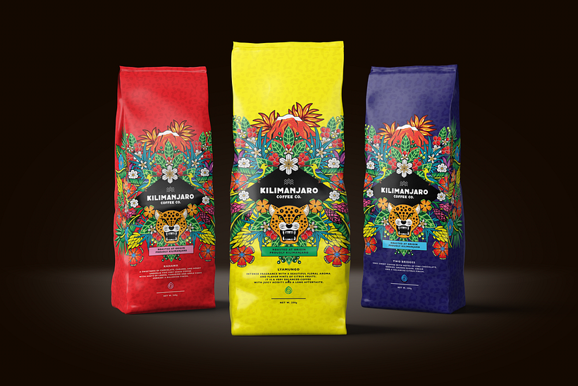 Catalina Estrada's illustration for Kilimanjaro Coffee Co's packaging