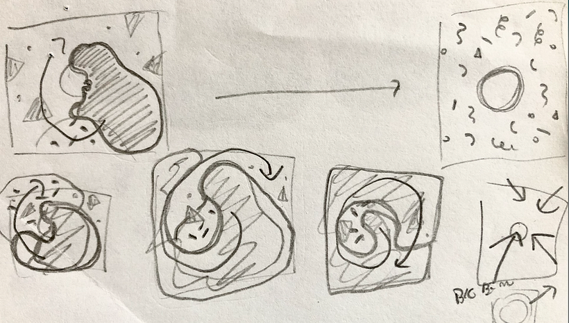 Messy drawings, just to understand how I wanted to use the space of my frame