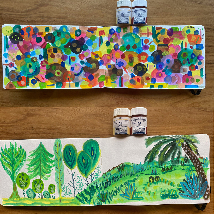 Exercício de explosão de cores e de verdes