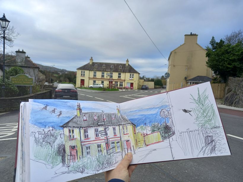 Sketch of local pub - I tried to apply some of the concepts in the course, like scribbling down silhouettes before giving the