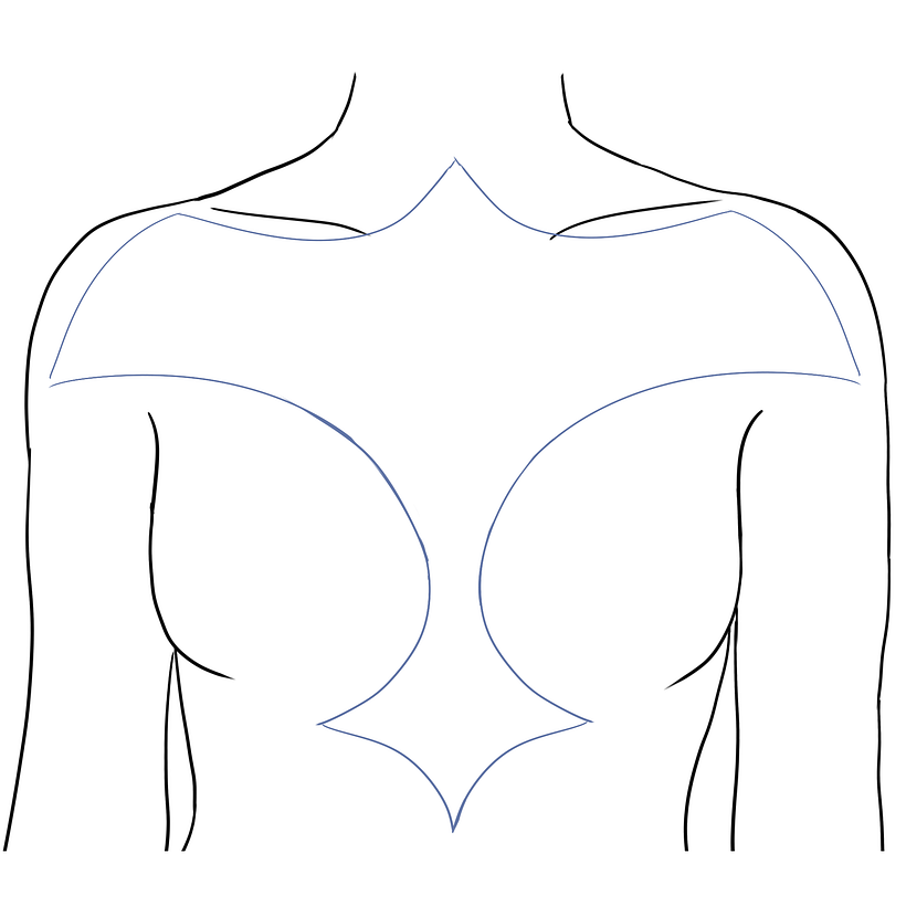 Inicial idea of placement. I used as a model a woman with small breasts so i took the advantage for a bigger middle part.