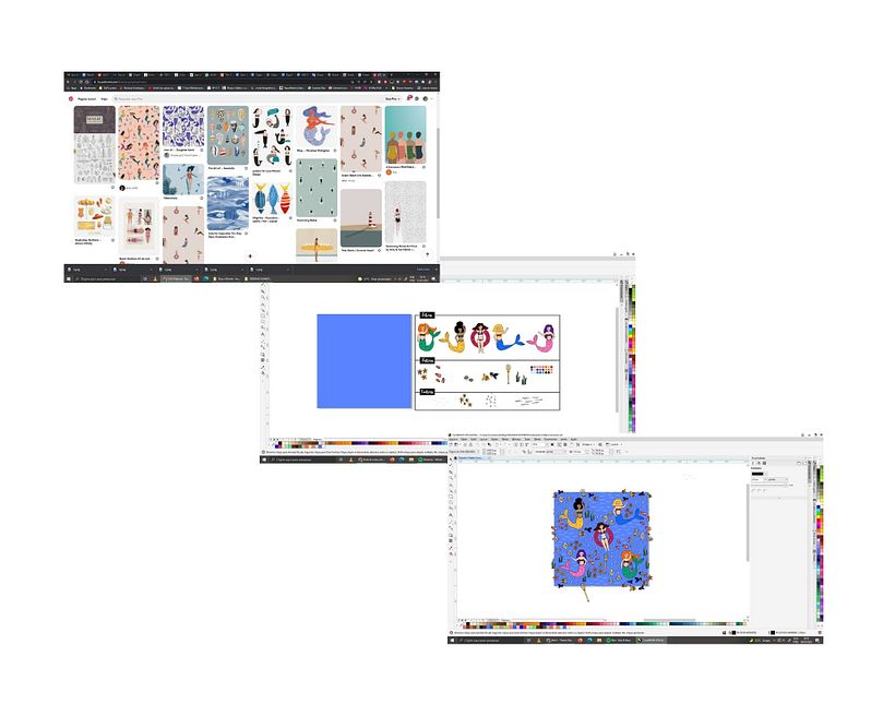 Pinterest moodboard || Fullers + coolers and color palette used + fillers || Drawings arranged in the pattern