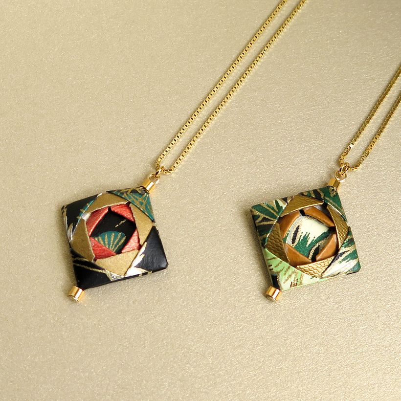 Mosaic Necklace, Chiyogami paper, 925 Silver