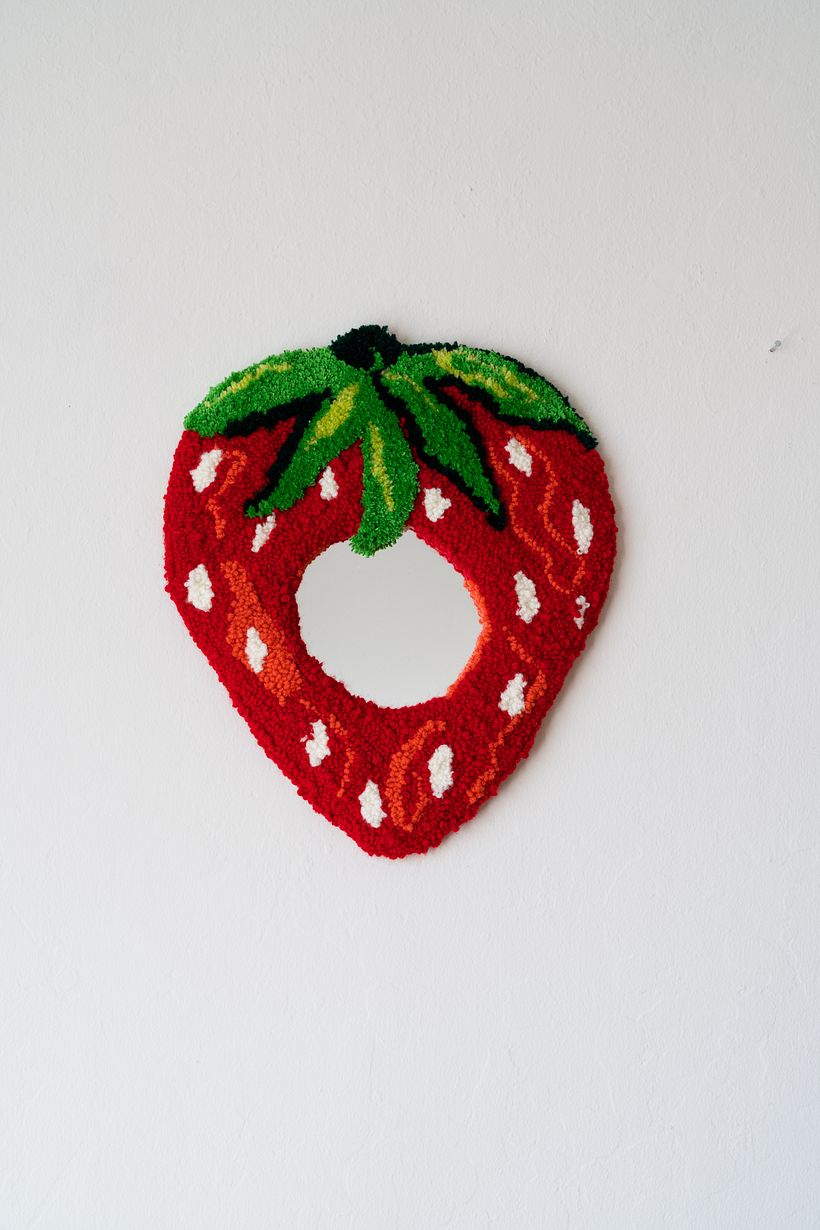 Strawberry punch needle mirror 2