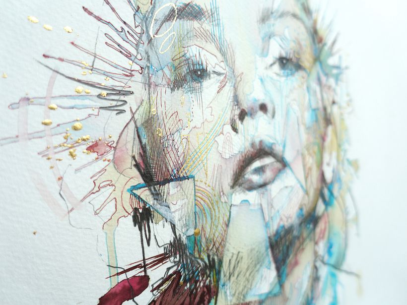 Detail with ink and tea, finished with embellished gold leaf