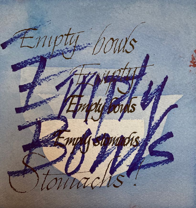 Empty bowls - watercolour wash, brush, pen and ink