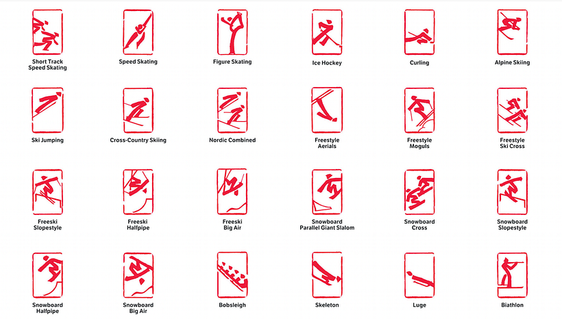 Os pictogramas são muito semelhantes aos antigos selos chineses. Fotografia: cortesia dos Jogos Olímpicos de Pequim 2022